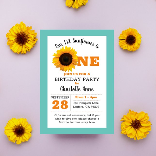 Convite Sunflower First Birday (Criador carregado)