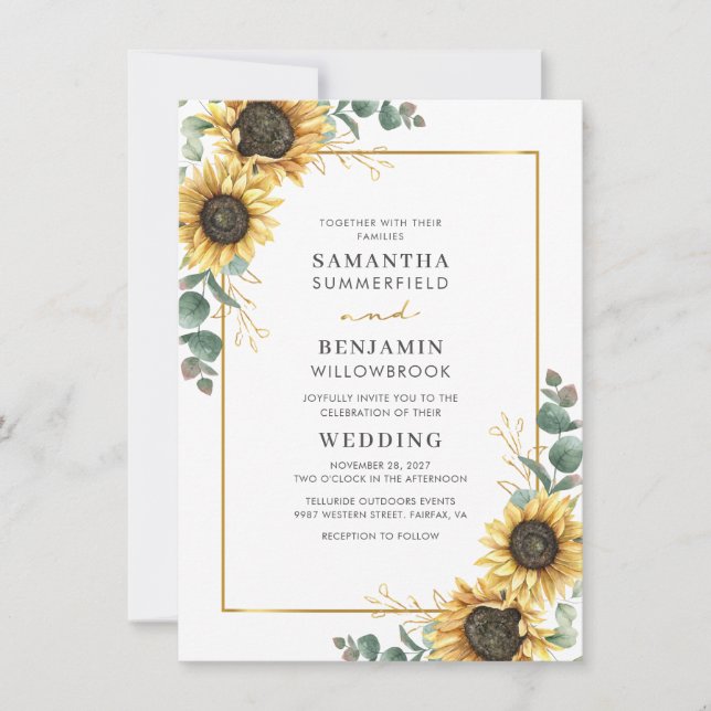 Convite Sunflower Floral Eucalyptus Wedding (Frente)