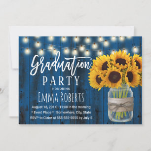Convite Sunflower Floral Jar Marinho Rústico Graduação