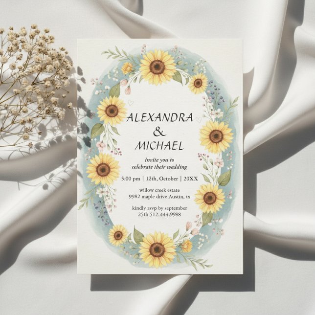 Convite Sunflower Floral Watercolor Wedding Invite (Sunflower Floral Watercolor Wedding Invite)