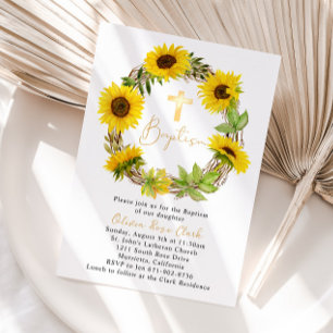Convite Sunflower Frame Baptism Christening