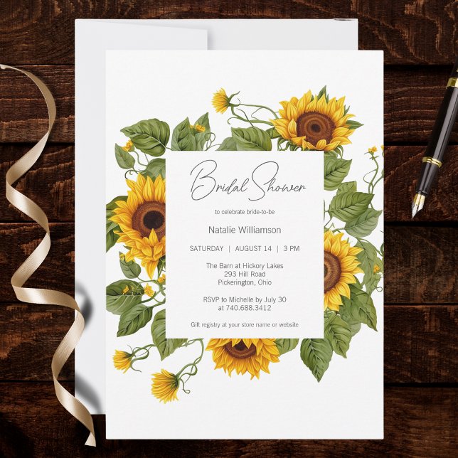 Convite Sunflower Frame Bridal Shower  (Criador carregado)