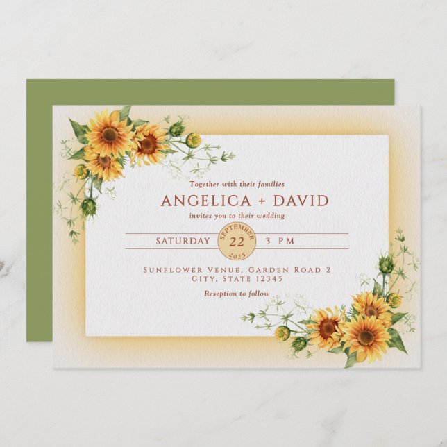 Convite Sunflower Frame Wedding  Invitation (Frente/Verso)