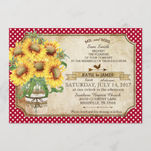 Convite Sunflower Gingham Check Country Picnic Casamento