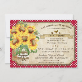 Convite Sunflower Gingham Cheque Casamento de Piquenique n