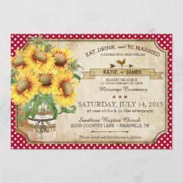 Convite Sunflower Gingham Cheque Casamento de Piquenique n