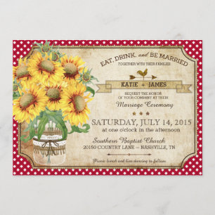 Convite Sunflower Gingham Cheque Casamento de Piquenique n