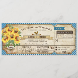 Convite Sunflower Gingham Cheque Casamento de Piquenique n