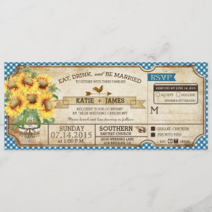 Convite Sunflower Gingham Cheque Casamento de Piquenique n