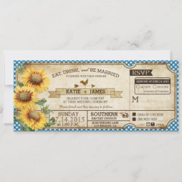 Convite Sunflower Gingham Cheque Casamento de Piquenique n