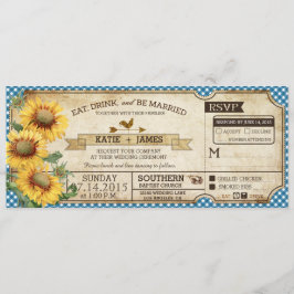 Convite Sunflower Gingham Cheque Casamento de Piquenique n
