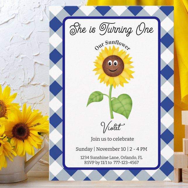 Convite Sunflower Invitation Kids 1st Birthday Party Card (Criador carregado)