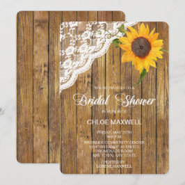 Convite Sunflower Lace Wood Floral Chá de panela