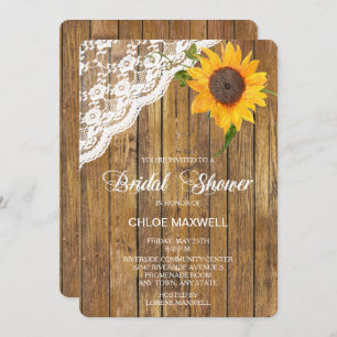 Convite Sunflower Lace Wood Floral Chá de panela