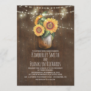 Convite Sunflower Mason Jar String Lights Casamento outono