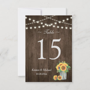 Convite Sunflower Mason Jar String Lights Table Number