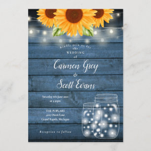 Convite Sunflower Mason Jar String Luz Casamento Russo