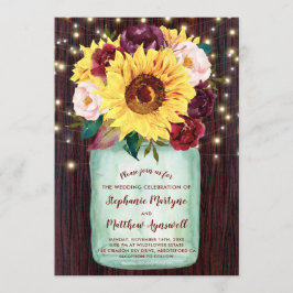Convite Sunflower Mason Jar String Luzes Casamento Floral