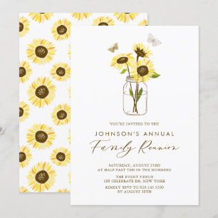 Convite Sunflower na Reunião da Família Mason Jar Summer