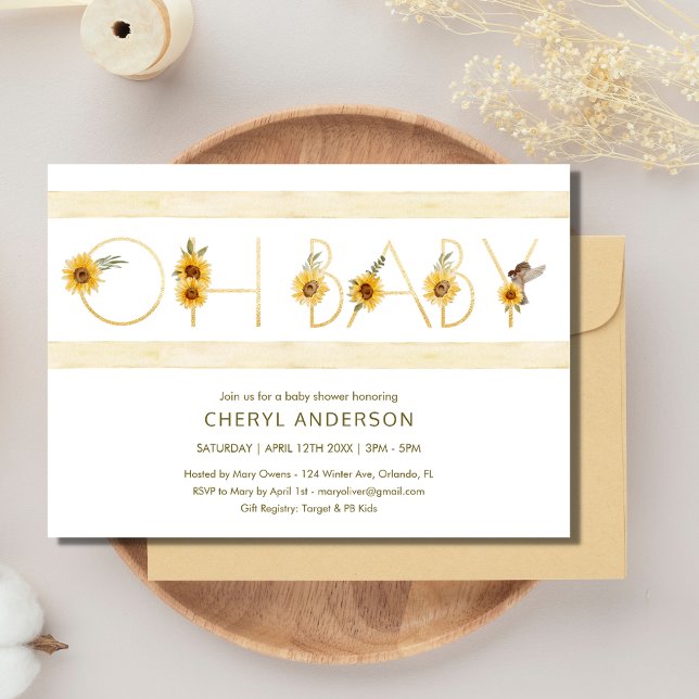 Convite Sunflower Oh Baby Chá de fraldas Party (Sunflower Oh Baby Baby Shower Party Invitation)