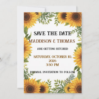 Convite Sunflower Personalised Wedding Save The Date Card