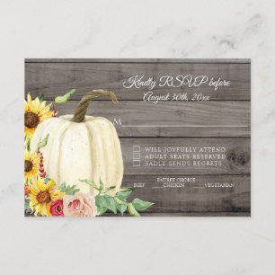 Convite Sunflower Pumpkin Blush Red Fall Barn Wood RSVP