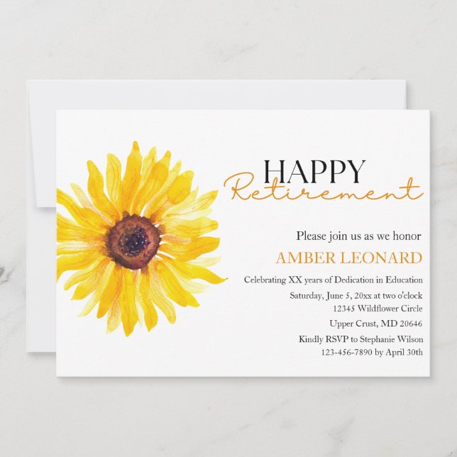 Convite Sunflower Retirement Invitation |Teacher or Admin (Frente)