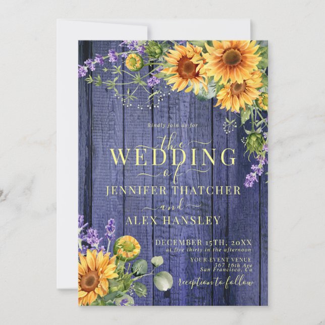 Convite Sunflower Rustic Floral Weditation (Frente)