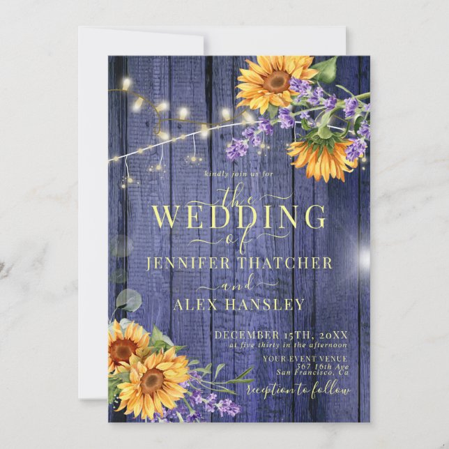 Convite Sunflower Rustic Floral Weditation (Frente)