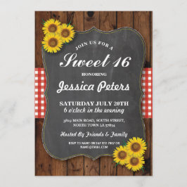Convite Sunflower Rustic Sweet 16 Party Chalk Wood Invite