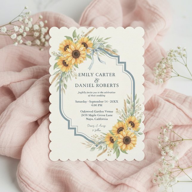 Convite Sunflower Rustic Wedding Invitation Floral (Elegant rustic wedding invitation with sunflower florals 🌻)