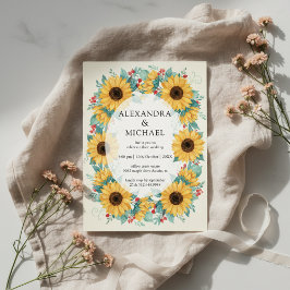 Convite Sunflower Rustic Wedding Invitation Floral