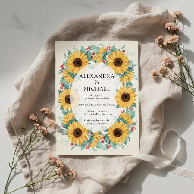 Convite Sunflower Rustic Wedding Invitation Floral (Sunflower rustic wedding design with warm floral elegance)