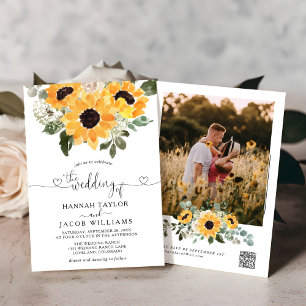 Convite Sunflower Sage Greenery Código QR RSVP Casamento