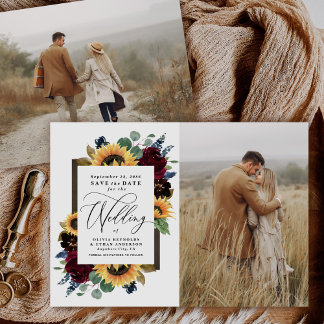 Convite Sunflower Save the Date Photo Rustic Country Cards