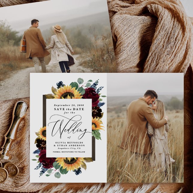 Convite Sunflower Save the Date Photo Rustic Country Cards (Criador carregado)