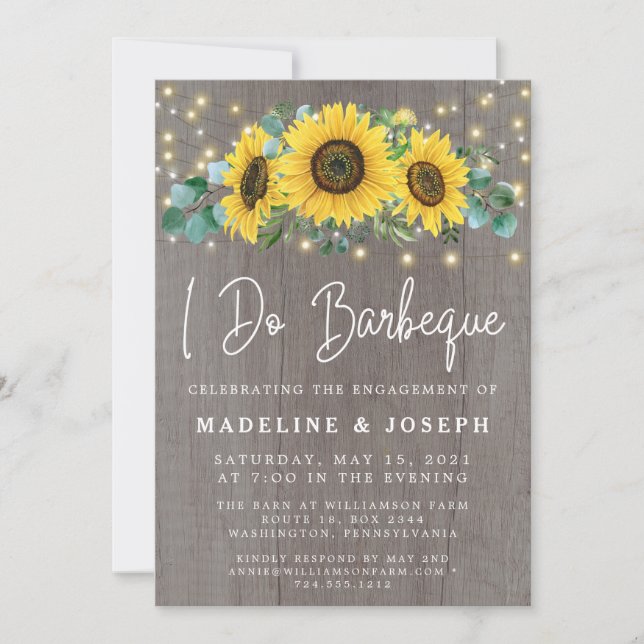 Convite Sunflower String Lights I Do CHURRASCO Festa de no (Frente)