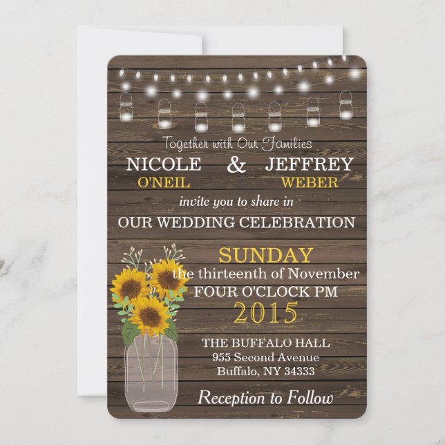 Convite Sunflower String Lights Invitation (Frente)