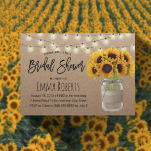 Convite Sunflower String Luzes Chá de panela Kraft Russo