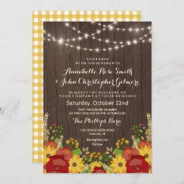 Convite Sunflower & String Luzes Russo Casamento