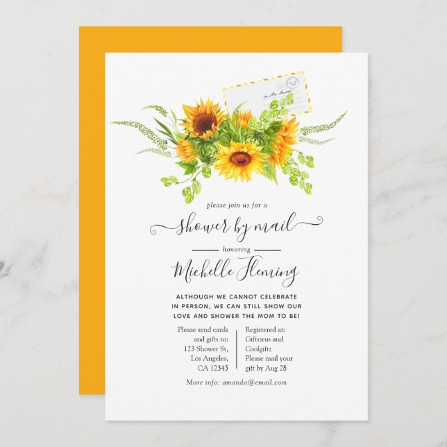 Convite Sunflower Summer Chá de fraldas por Correio (Frente/Verso)