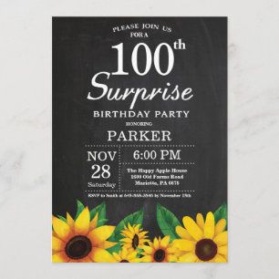 Convite Sunflower Surprise 100th Aniversário