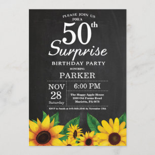 Convite Sunflower Surprise 50th Birthday Invitation