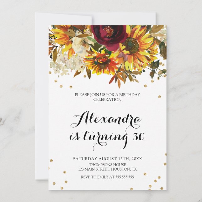 Convite Sunflower watercolor Invitation (Frente)