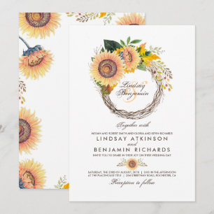 Convite Sunflower Wreath Casamento outono Russo