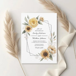 Convite Sunflower Yellow Floral Frame Wedding Invitation