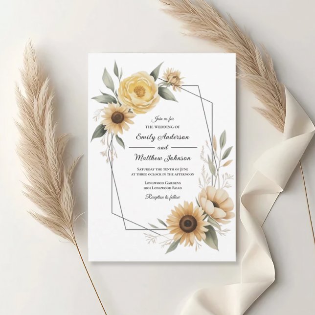 Convite Sunflower Yellow Floral Frame Wedding Invitation (Criador carregado)