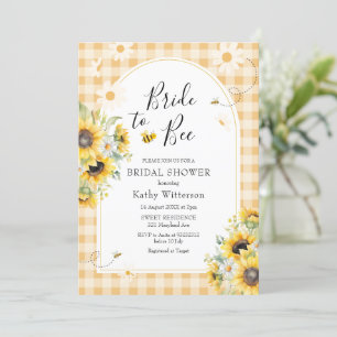 Convite Sunflower Yellow Gingham Bride para Bebida Bridal