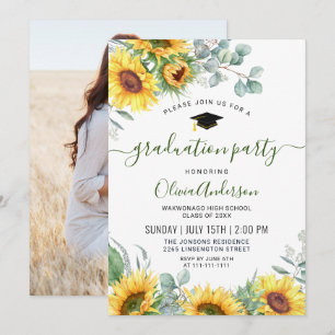 Convite Sunflowers Eucalyptus Graduation Party PHOTO