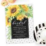 Convite Sunflowers Floral and Polka Dots Bridal Shower<br><div class="desc">A lovely choice for summer or fall bridal showers, this stylish design features yellow watercolor sunflowers cascading over the upper corners of this vibrant bridal shower invitation. A contrasting black frame surrounds your text and a background of tiny off-black polka dots adds additional detail to the design. Trendy handwritten brush...</div>